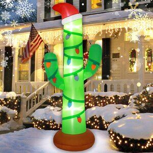 7FT Inflatable Christmas Cactus with LED Lights for Yard Lawn Holiday Decor